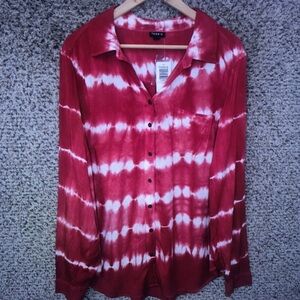 Red Tie-Dye Button-Up Shirt for Men